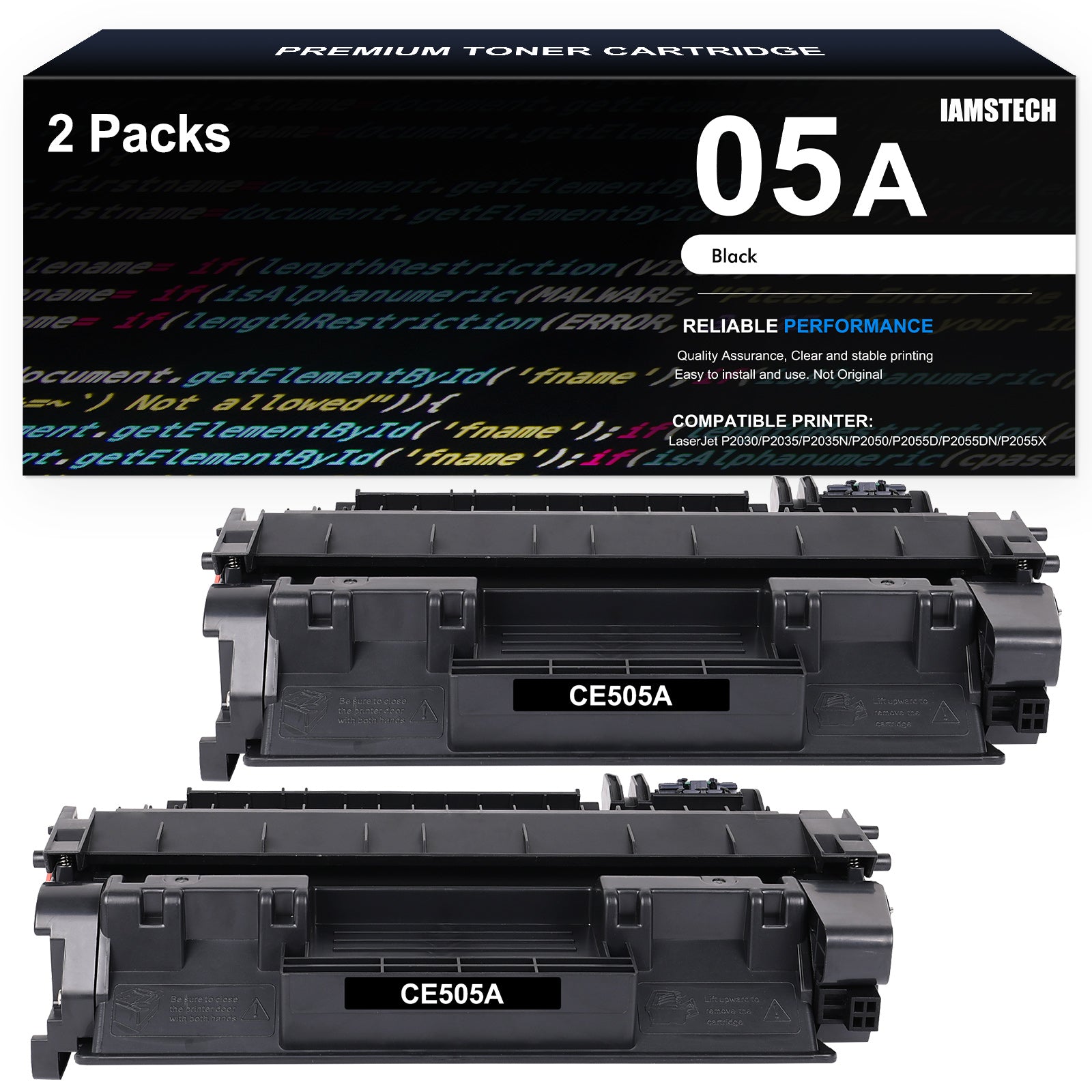 05A With Chip 2 Pack CE505AD Black Toner Cartridge Ink Compatible for HP LaserJet 05A CE505A CE505D 05X CE505X P2035 (CE461A) P2035n (CE462A) P2055 P2055d (CE457A) P2055dn 2055dn P2055x Print