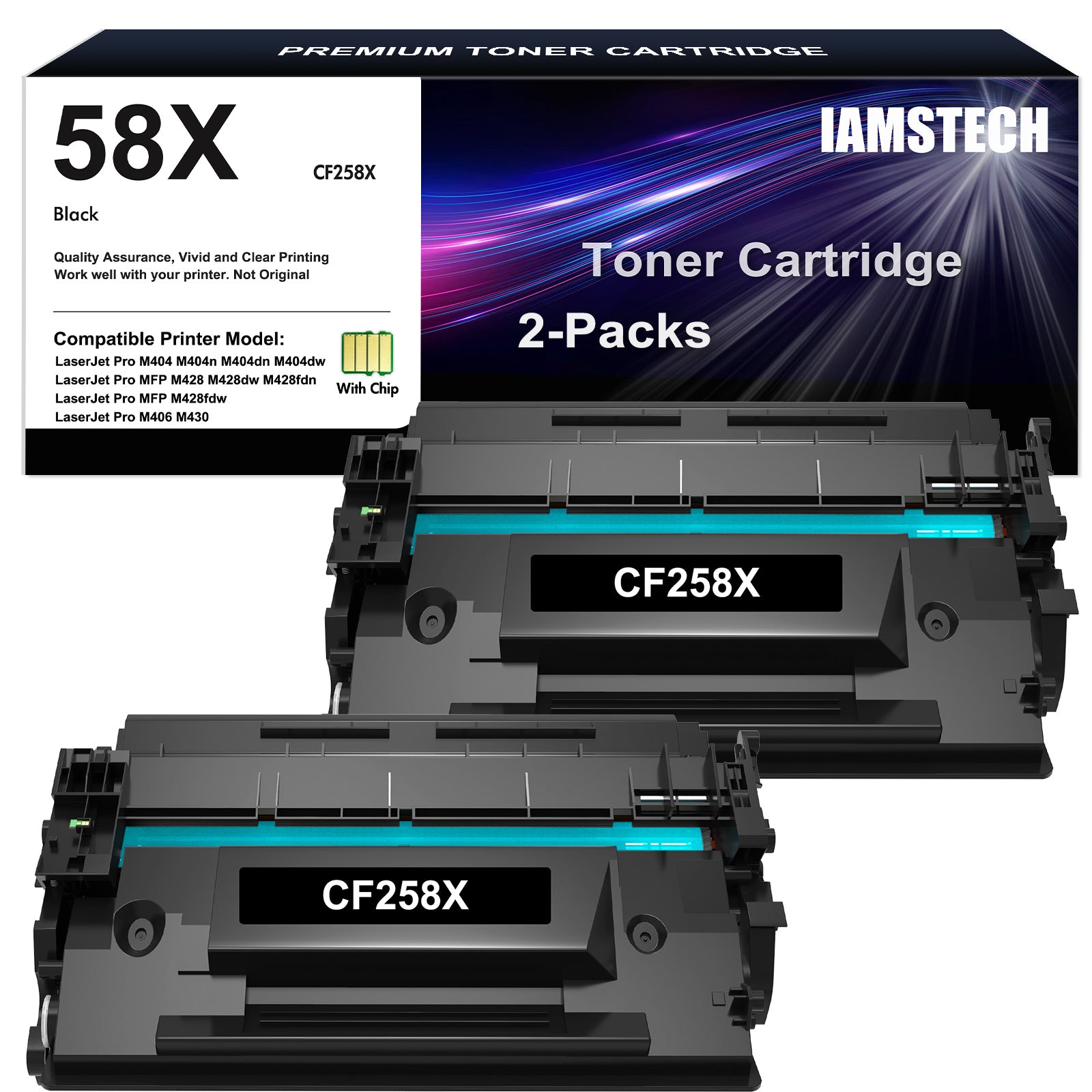 2-pack 58X CF258X Black Toner cartridge With Chip, Compatible with HP 58A CF258A 58X CF258X m404 Toner cartridge , For HP Laserjet Pro M404n M404dn MFP M428fdw M428fdn M404dw M428dw Printer