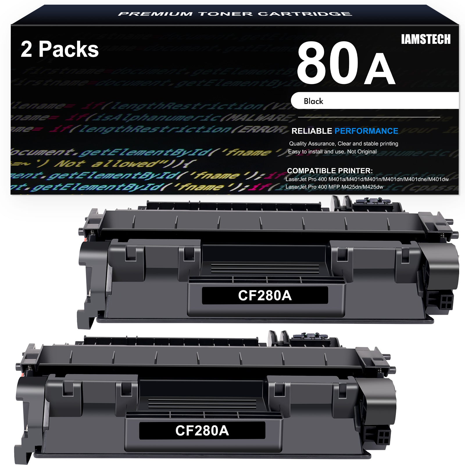 CF280A 2 Pack Black Toner 80A Ink Cartridge Compatible CF280D CF280XD Replacement for HP 80A CF280A 80X CF280X M401 M401dw Toner Cartridge for HP Pro 400 M401A M401D M401N M401DNE MFP M425DN Printer