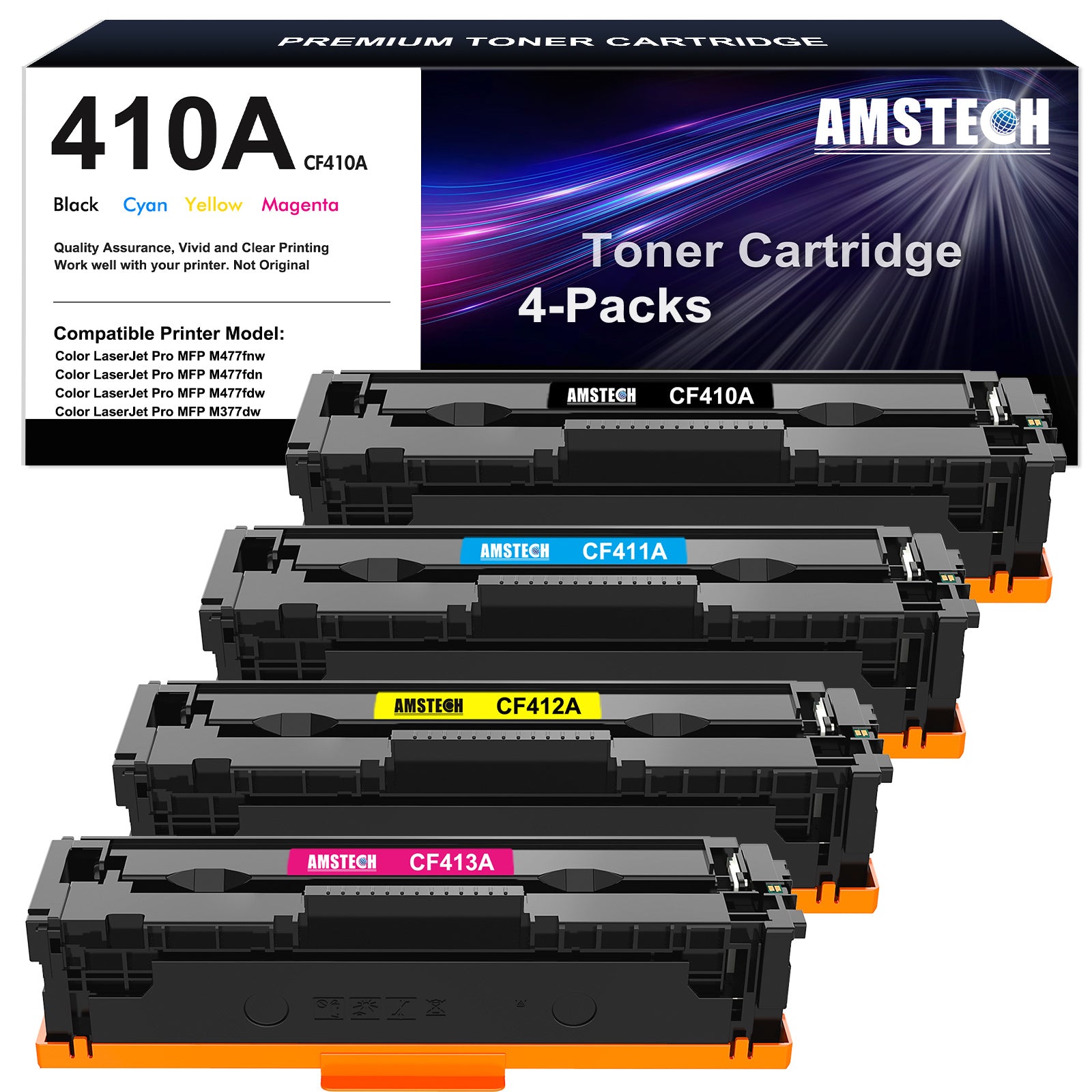 410A Toner Cartridge Compatible for HP 410A 410X CF410A CF410X Color Laserjet Pro MFP M477fnw M477fdw M477fdn M452dn M452nw M477 M452 M377 Printer Ink (Black Cyan Yellow Magenta, 4-Pack)