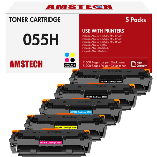 5-Pack 055 055H Toner Cartridge Compatible for Canon 055 055H CRG055 CRG-055H imageCLASS MF743Cdw MF741CDW MF742Cdw MF744Cdw MF746Cx MF745CDW MF746Cdw LBP664CX Printer (2x Black Cyan Magenta Yellow)