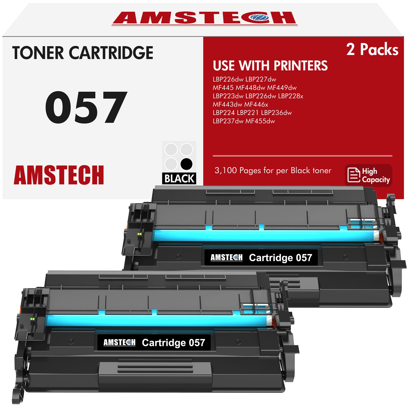 Canon Genuine Toner Cartridge 057 Black, High Capacity (3010C001), 1-Pack  imageCLASS MF449dw, MF448dw, MF445dw, LBP228dw, LBP227dw, LBP226dw Laser
