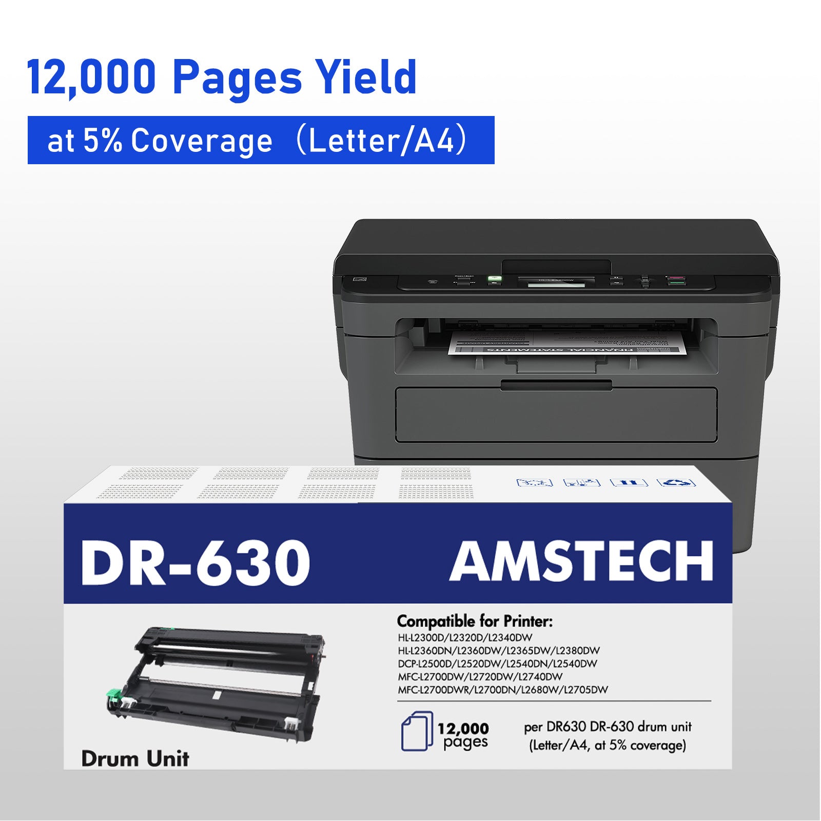 DR630 DR-630 Drum Unit Replacement Compatible for Brother DCP-L2520DW DCP-L2540DW HL-L2300D HL-L2320D HL-L2340DW HL-L2360DW HL-L2680W Printer 1PACK