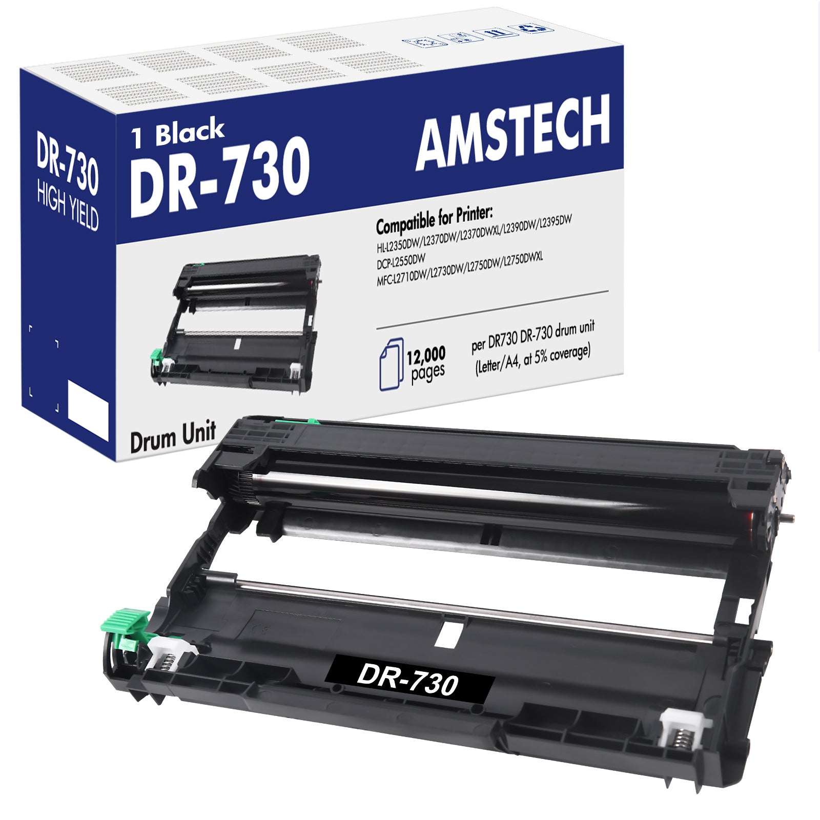 DR730 DR-730 Drum Unit Replacement Compatible for Brother MFC-L2710DW MFC-L2750DW HL-L2350DW HL-L2370DWXL HL-L2390DW HL-L2395DW DCP-L2550DW MFC-L2750DWXL Printer Yields Up to 12,000 Pages 1PACK