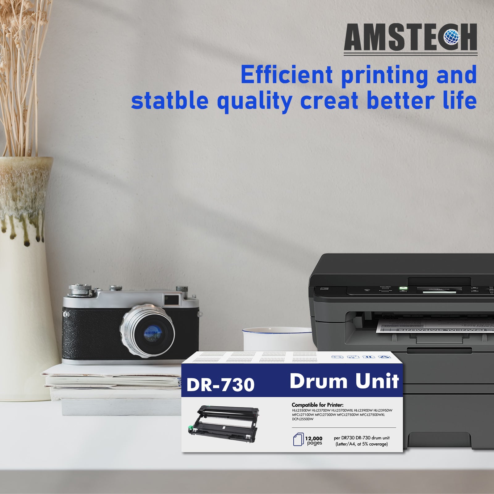 DR730 DR-730 Drum Unit Replacement Compatible for Brother MFC-L2710DW MFC-L2750DW HL-L2350DW HL-L2370DWXL HL-L2390DW HL-L2395DW DCP-L2550DW MFC-L2750DWXL Printer Yields Up to 12,000 Pages 1PACK