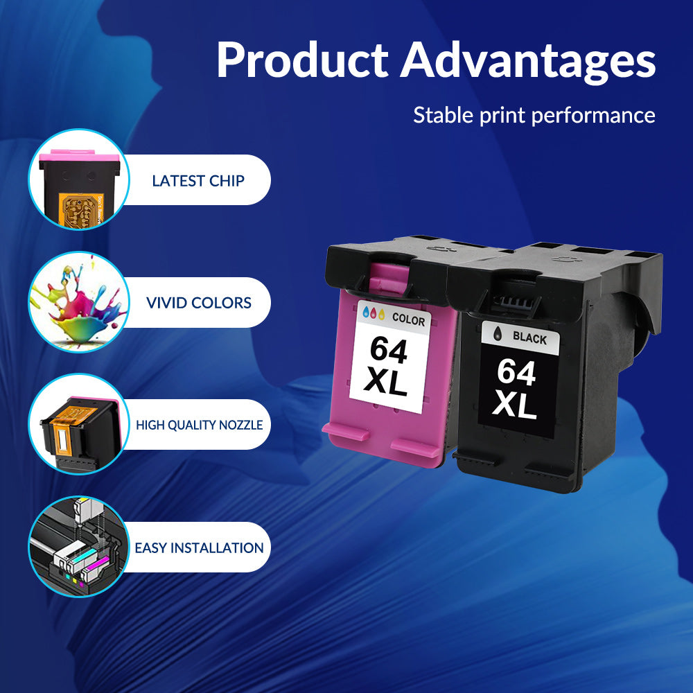 IAMSTECH 64XL Ink Replacement HP 64XL Ink Cartridge for HP Envy Photo 7855 7155 6255 6230 6252 6258 7120 6220 7130 7132 7158 7164 7820 7830 7858 7864 7800 Printer (1*Black 1*Tri-Color)