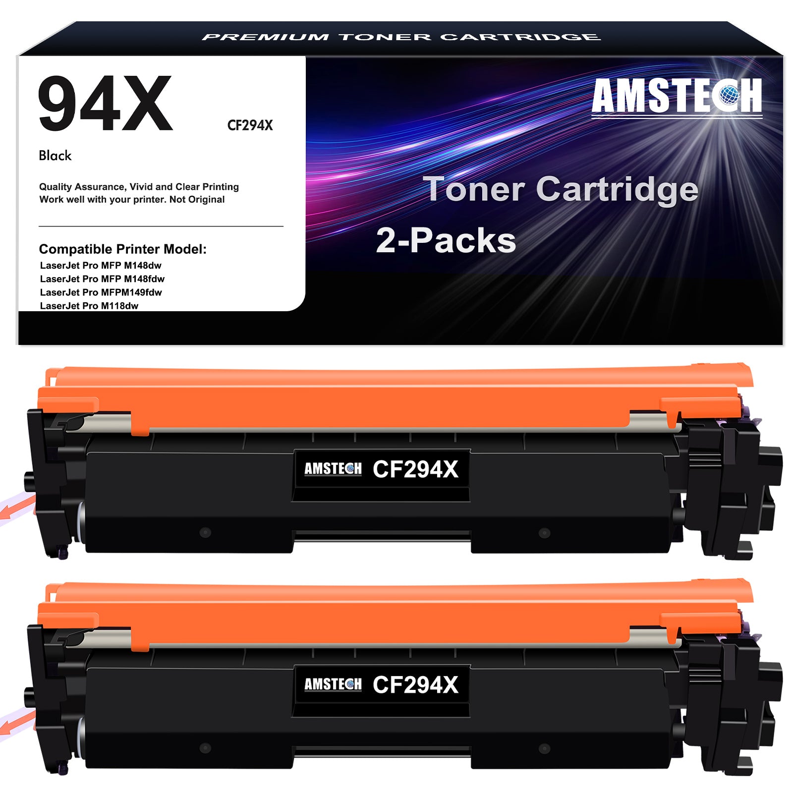 94A CF294A 94X CF294X Toner Cartridges Black High Yield for HP Laserjet Pro MFP M148fdw M118dw M148dw M149fdw Printer (Black, 2-Pack)