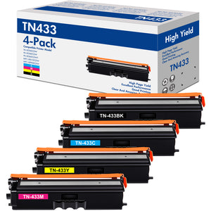 TN433 TN433BK 4-Pack Toner Cartridges Compatible for Brother TN-433C TN-433M TN-433Y MFC-L8900CDW HL-L8360CDW L8260CDW MFC-L8610CDW HL-L8360CDWT(Black Cyan Magenta Yellow)