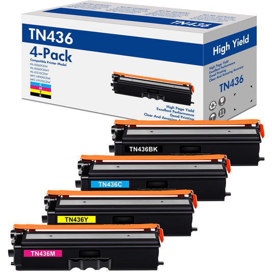 TN436 TN436BK 4-Pack Toner Cartridges Compatible for Brother TN-436C TN-436M TN-436Y MFC-L8900CDW HL-L8360CDW L8360CDWT L9310CDW MFC-L9570CDW(Black Cyan Magenta Yellow)