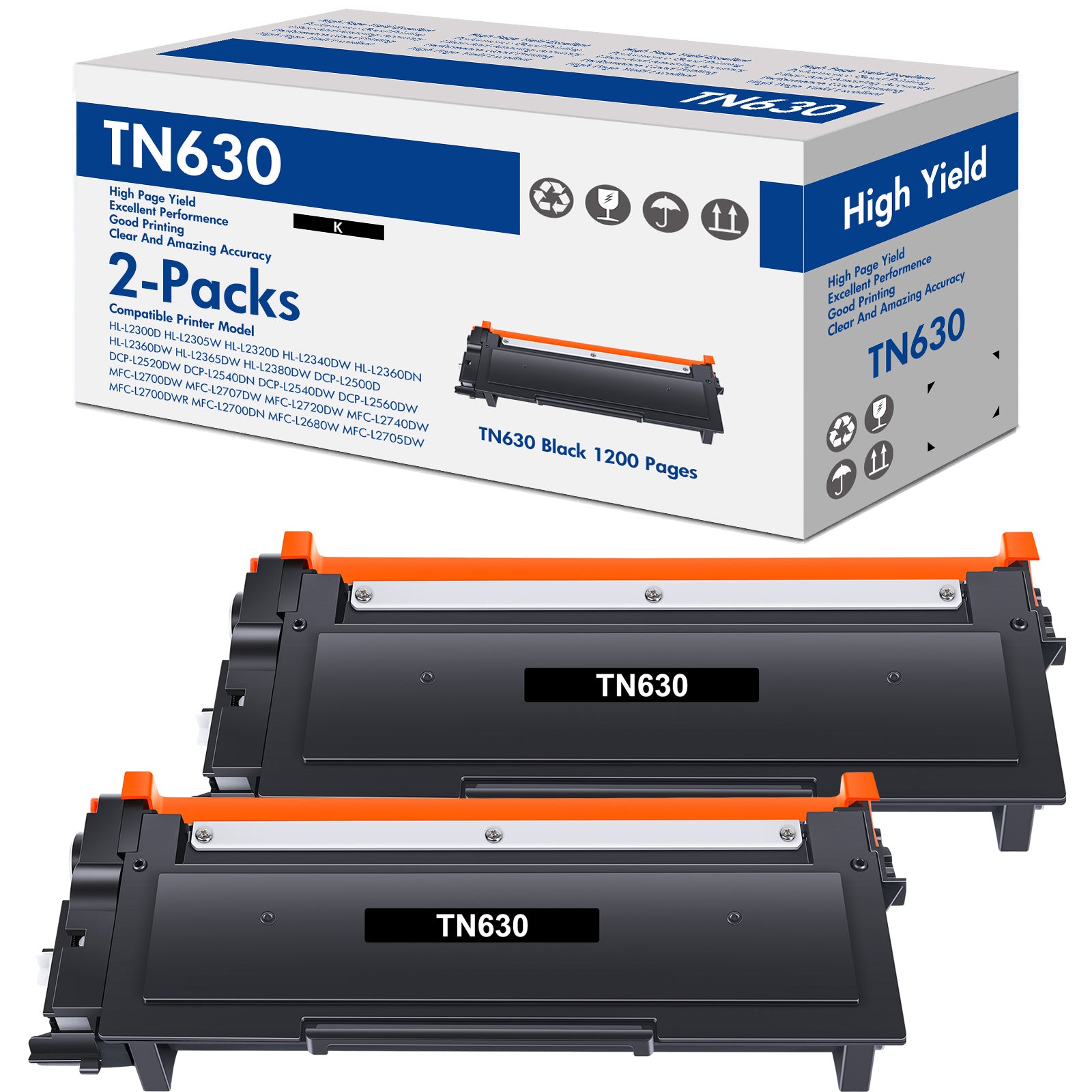 TN630 TN-630 Toner Cartridge Compatible for Brother TN-630 TN630 TN660 TN-660 MFC-L2700DW MFC-L2740DW HL-L2380DW HL-L2340DW DCP-L2540DW DCP-L2500D (Black,2-Pack)