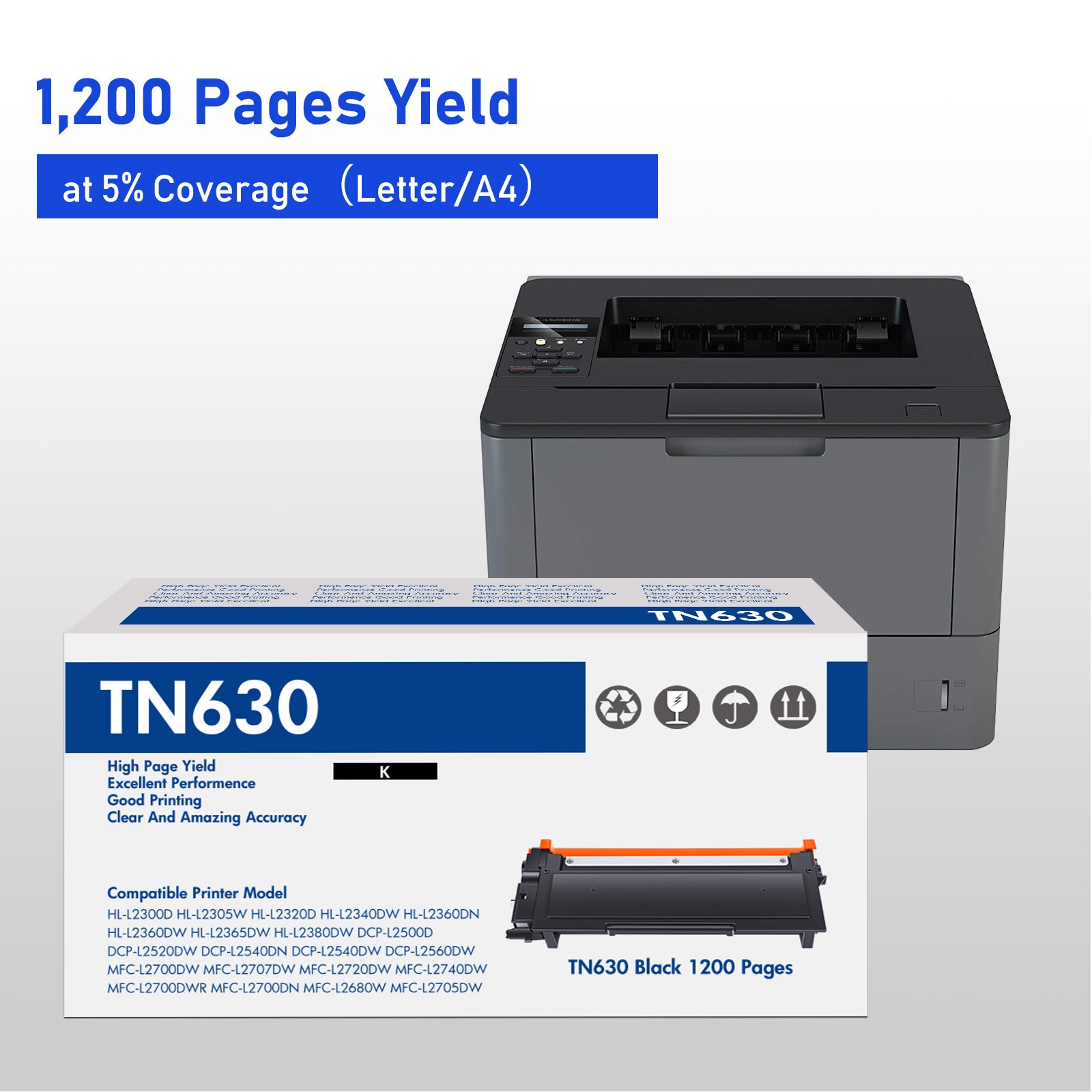 12PK TN-660 TN630 Toner Compatible With Brother TN660 HL L2360DW