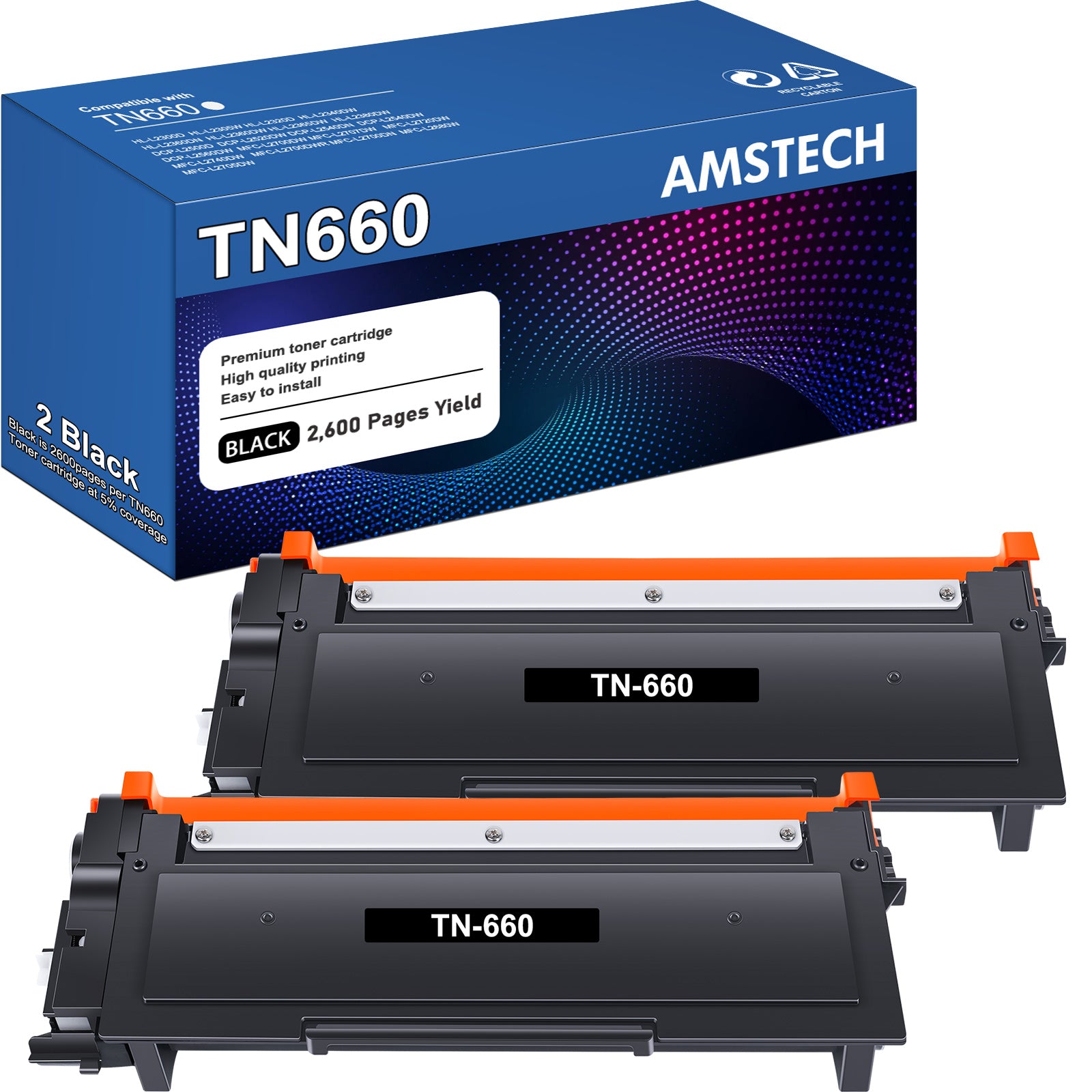 TN660 Toner Cartridge Compatible for Brother TN660 TN-660 TN 660 TN630 for HL-L2380DW MFC-L2700DW HL-L2300D HL-L2320D HL-L2340DW DCP-L2540DW MFC-L2685DW Printer Ink (TN6602PK Black)