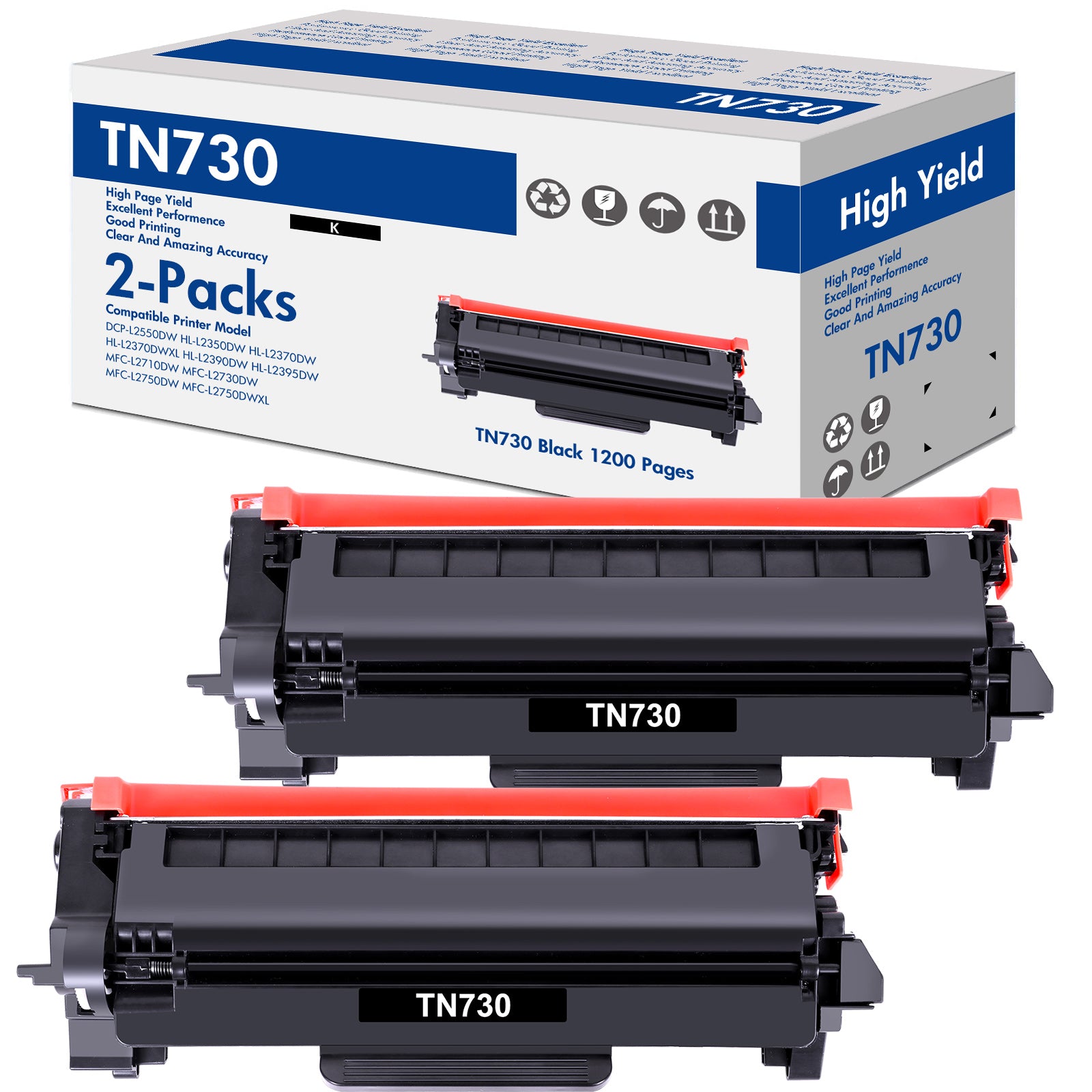TN730 Toner Cartridge Replacement Compatible for Brother TN-730 TN730 TN-760 High Yield Compatible with DCP-L2550DW HL-L2350DW HL-L2370DW HL-L2395DW HL-L2370DWXL MFC-L2710DW (Black, 2Pack)