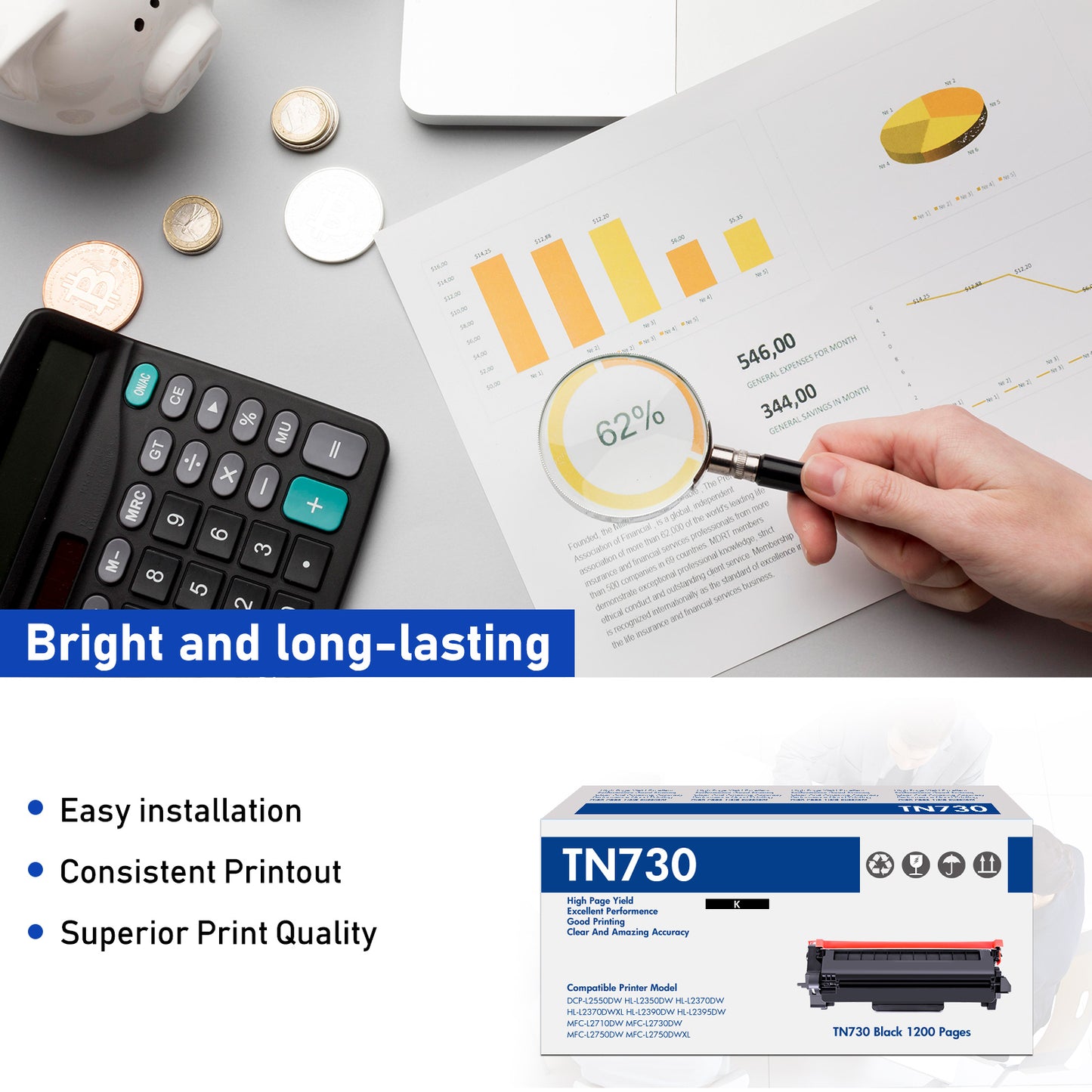 TN730 Toner Cartridge Replacement Compatible for Brother TN-730 TN730 TN-760 High Yield Compatible with DCP-L2550DW HL-L2350DW HL-L2370DW HL-L2395DW HL-L2370DWXL MFC-L2710DW (Black, 2Pack)