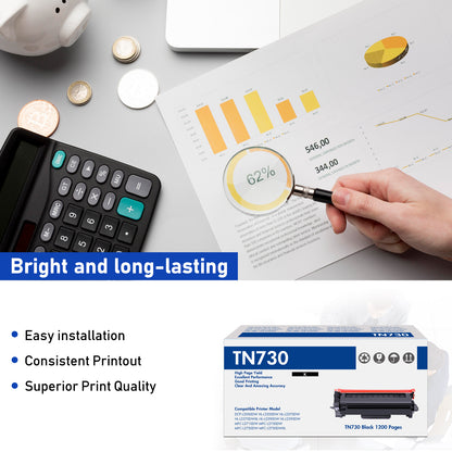TN730 Toner Cartridge Replacement Compatible for Brother TN-730 TN730 TN-760 High Yield Compatible with DCP-L2550DW HL-L2350DW HL-L2370DW HL-L2395DW HL-L2370DWXL MFC-L2710DW (Black, 2Pack)