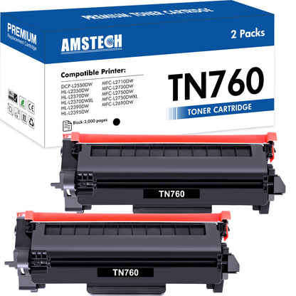 TN760 TN-760 Toner Cartridge Compatible for Brother TN760 TN 760 TN730 TN-730 DCP-L2550DW MFC-L2710DW MFC-L2750DW HL-L2350DW HL-L2395DW MFC-L2750DW Printer Ink (Black, 2-Pack)