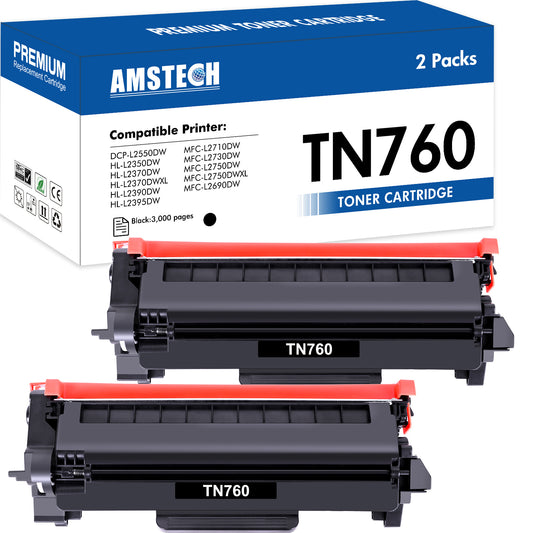 TN760 TN-760 Toner Cartridge Compatible for Brother TN760 TN 760 TN730 TN-730 DCP-L2550DW MFC-L2710DW MFC-L2750DW HL-L2350DW HL-L2395DW MFC-L2750DW Printer Ink (Black, 2-Pack)
