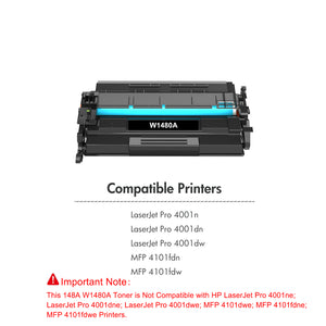 With Chip 148A Toner Cartridge 2-Pack Black Compatible for HP W1480A 148A Laserjet Pro 4001dn MFP 4101fdw 4101fdn 4001n 4001dn 4001dw