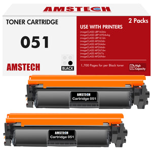 Amstech 2-Pack Compatible Toner Cartridge for Canon 051 CRG-051 Black 2168C001 ImageCLASS MF267dw LBP162dw MF264dw MF267dw Printer Ink High Yield