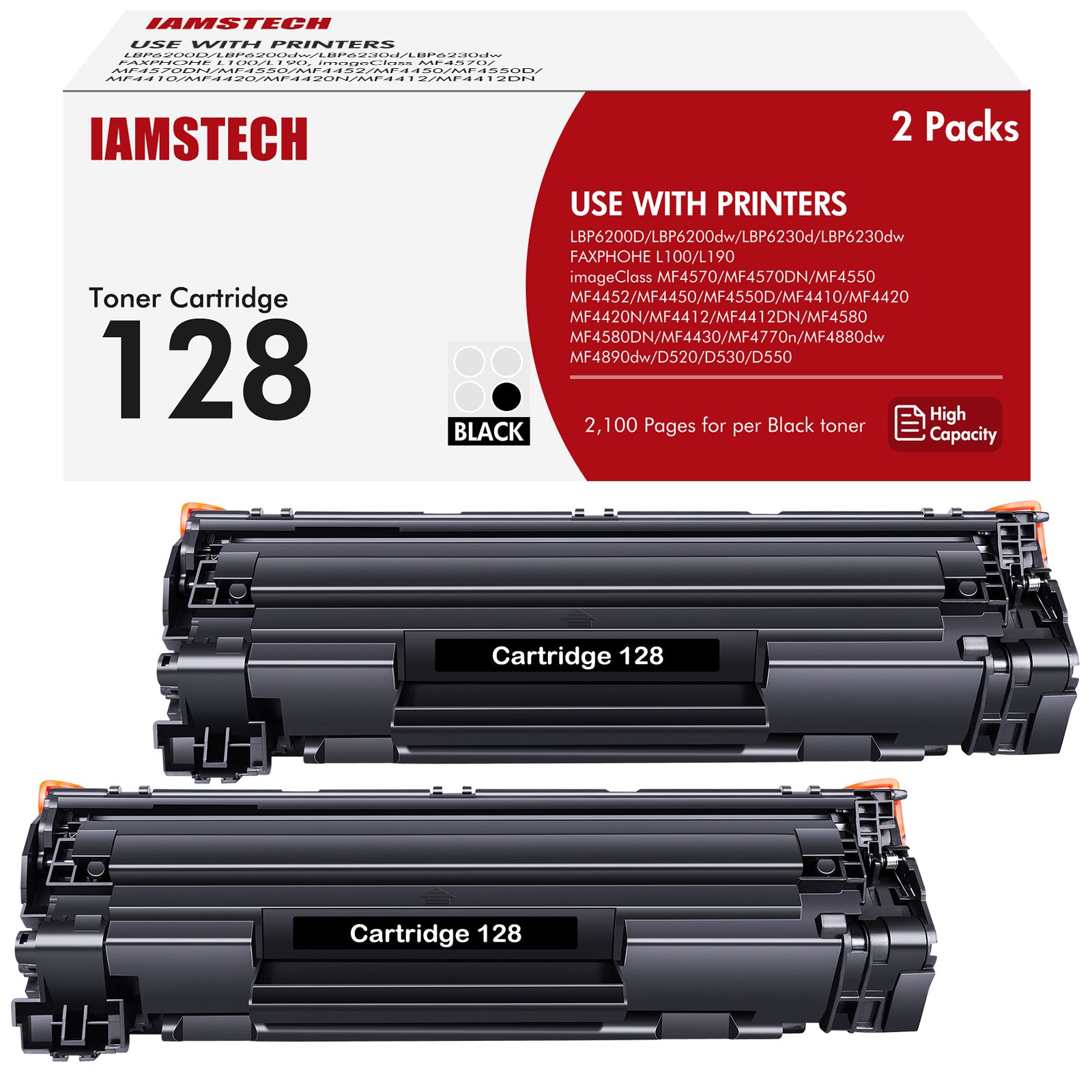 Amstech Compatible Toner Cartridge Replacement for Canon 128 CRG128, Black, 2 Pack