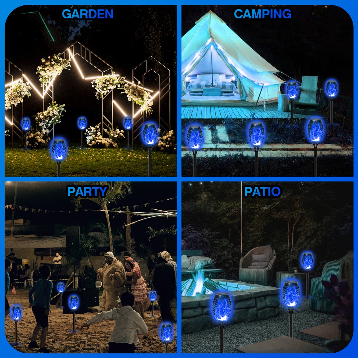 CATGOOD Waterproof LED Flickering Flame Solar Lights, Blue (12 Pack)