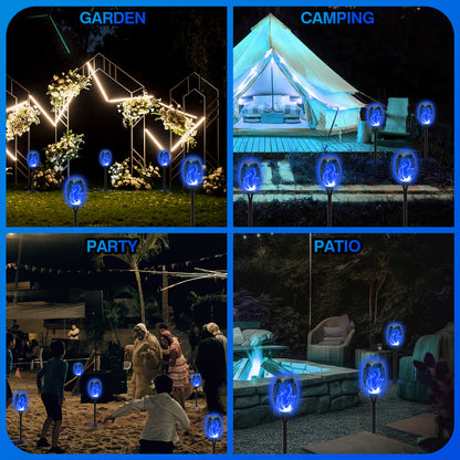 CATGOOD Waterproof LED Flickering Flame Solar Lights, Blue (12 Pack)