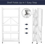 Load image into Gallery viewer, 5 Tier Foldable Storage Shelves with Wheels, Large Capacity Shelving Unit, Freestanding Metal Wire Shelf Rack, No Assembly Organizer Rack for Garage Kitchen, Basement, Pantry(White)
