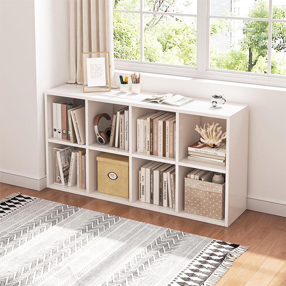8-Cube Bookshelf, 11"Display Storage System, Cube Storage Organizer W/8 Drawers-White