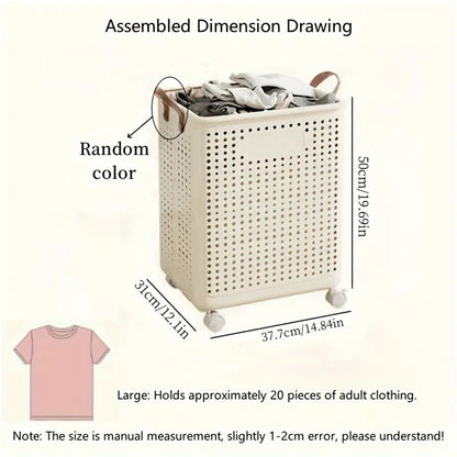 Foldable Multi-Functional Plastic Laundry Basket, Portable Clothing Storage Bin with Wheels, Large Size, Suitable for Balcony, Bathroom, and Bedroom