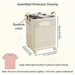 Foldable Multi-Functional Plastic Laundry Basket, Portable Clothing Storage Bin with Wheels, Large Size, Suitable for Balcony, Bathroom, and Bedroom
