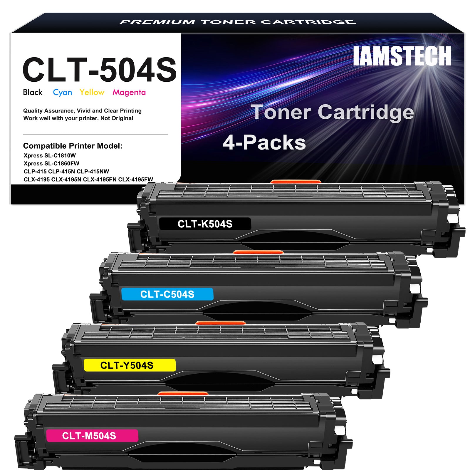 IAMSTECH Compatible Toner for Samsung CLT-504S CLT504S CLT-K504S Xpress C1860FW C1810W SL-C1860FW SL-C1810FW CLX-4195FW CLP-415NW Printer Ink (Black Cyan Yellow Magenta 4-Pack)