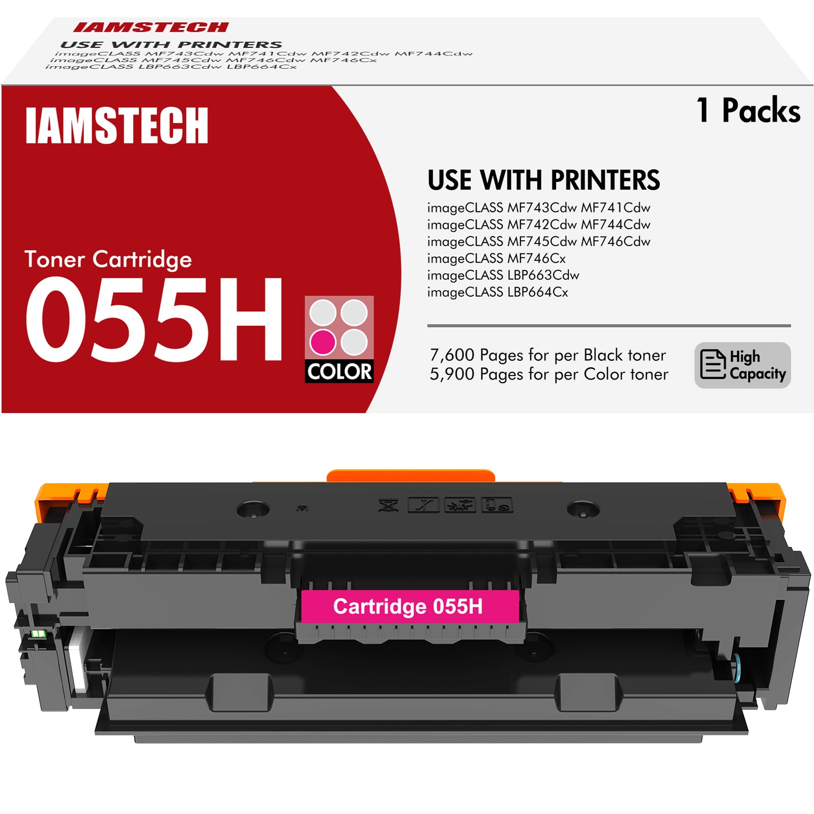 055H Toner Cartridge Compatible for Canon 055H CRG-055 for Canon imageCLASS MF743Cdw MF741CDW MF744Cdw MF745CDW LBP663CDW LBP664CX Printers (Magenta, 1-Pack)