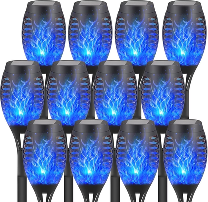 CATGOOD Waterproof LED Flickering Flame Solar Lights, Blue (12 Pack)