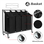 Load image into Gallery viewer, Amstech Laundry Hamper Sorter 4 Section, Laundry Sorter Cart with 4 Removable Bags and Rolling Wheels, Black
