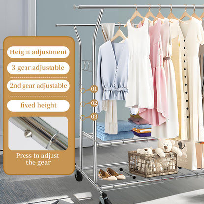 Clothes Rack Heavy Duty 620LBS Weight Capacity, Rolling Clothing Rack with Shelves, Double Rod Hanging Rack, Portable & Adjustable Garment Rack with Wheels