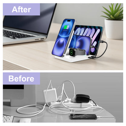 Charging Station, 5 in 1 Wireless Charger Compatible with iPhone 17 16 15 14 13 12, Charging Dock for AirPods 4 3 2 1, for iWatch, for iPad, White