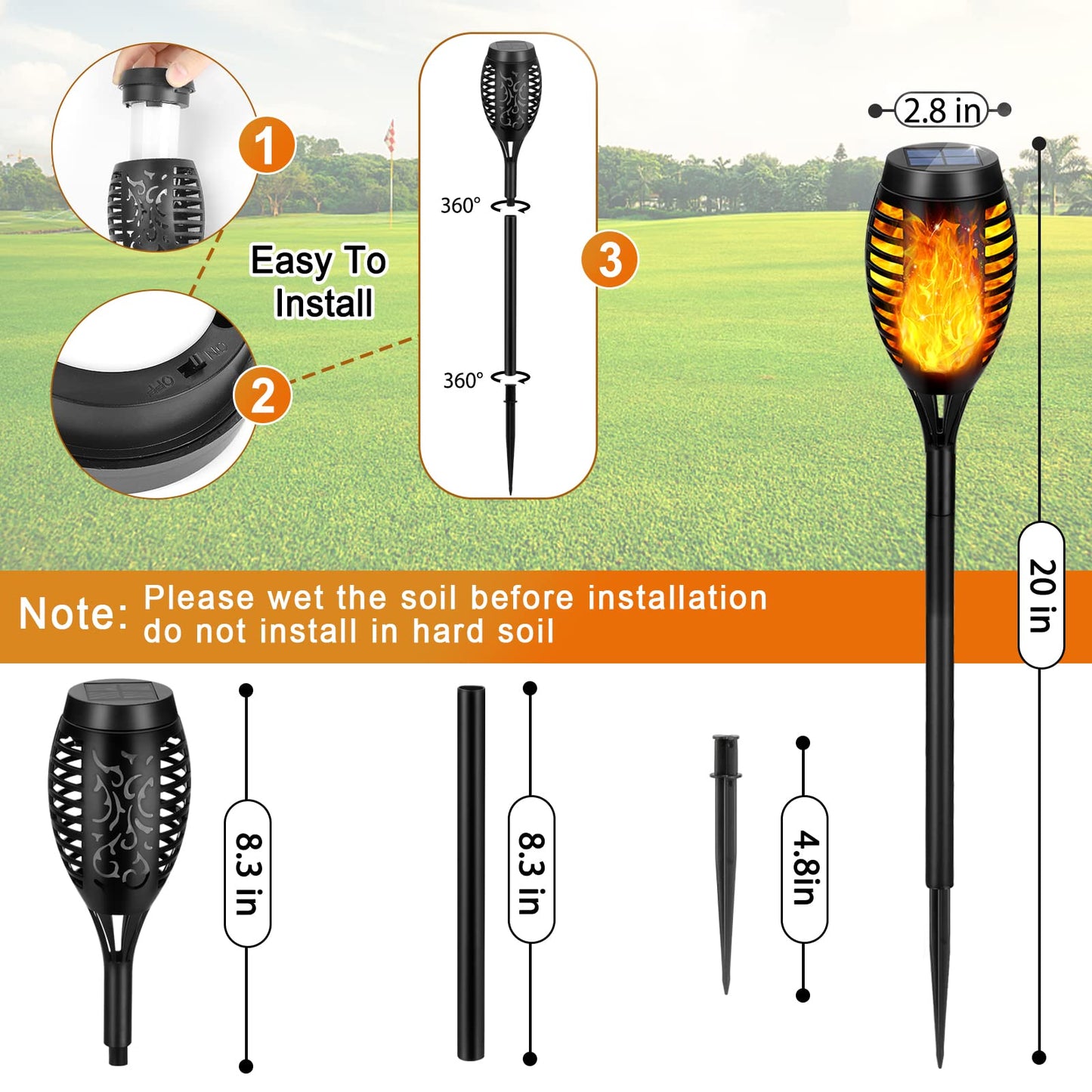 8 Packs Solar Tiki Torch Lights with Flickering Flame, Waterproof H-alloween Solar Lights Outdoor, Solar H-alloween Pathway Lights, H-allowee Decor Lights for Garden, Lawn, Patio, Yard
