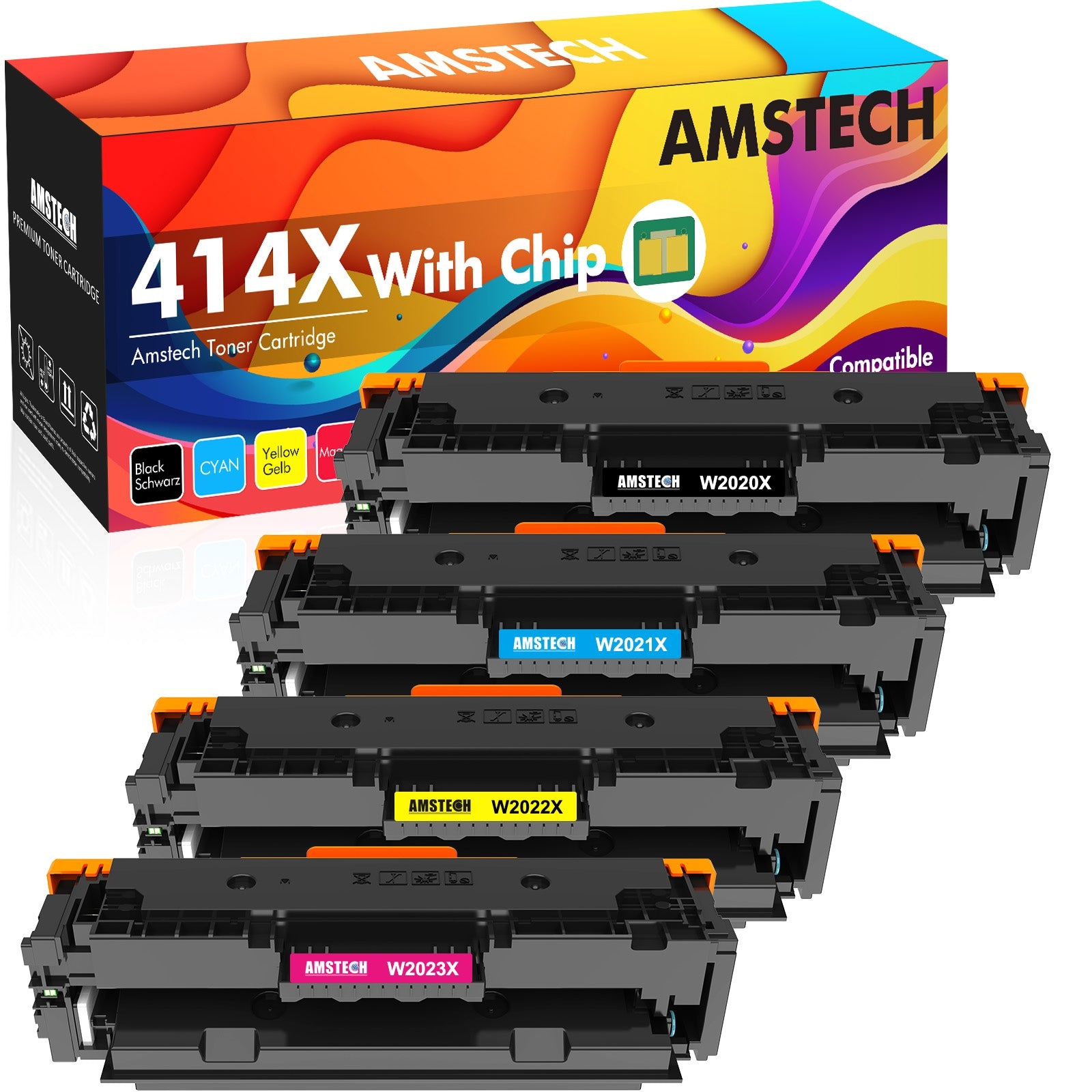 (with Chip) 414X 414A Toner Cartridge 4-Pack High Yield Compatible Replacement for 414A 414X Color Pro MFP M479fdw M454dw M479fdn M454dn M454 M479 Printer Ink (Black Cyan Magenta Yellow)