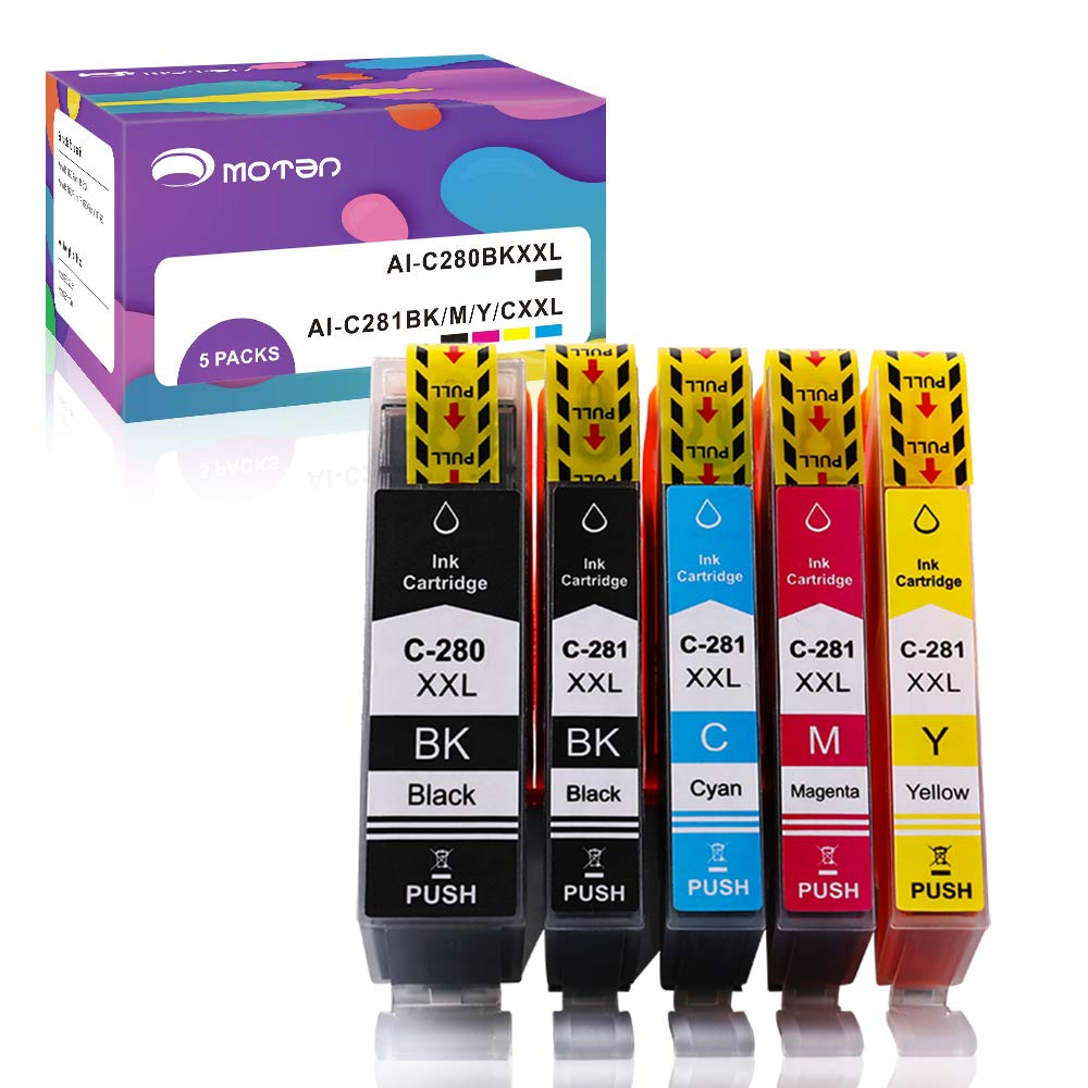 Motan 5PK Compatible Ink Cartridge Replacement for Canon PGI-280XXL CLI-281XXL PGI 280 XXL CLI 281 XXL Canon Pixma TR7520 TR8520 TS6120 TS6220 TS8120 TS8220 TS9120 TS9520 TS9521C TS702 TS9521C Printer