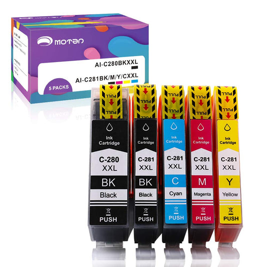 Motan 5PK Compatible Ink Cartridge Replacement for Canon PGI-280XXL CLI-281XXL PGI 280 XXL CLI 281 XXL Canon Pixma TR7520 TR8520 TS6120 TS6220 TS8120 TS8220 TS9120 TS9520 TS9521C TS702 TS9521C Printer