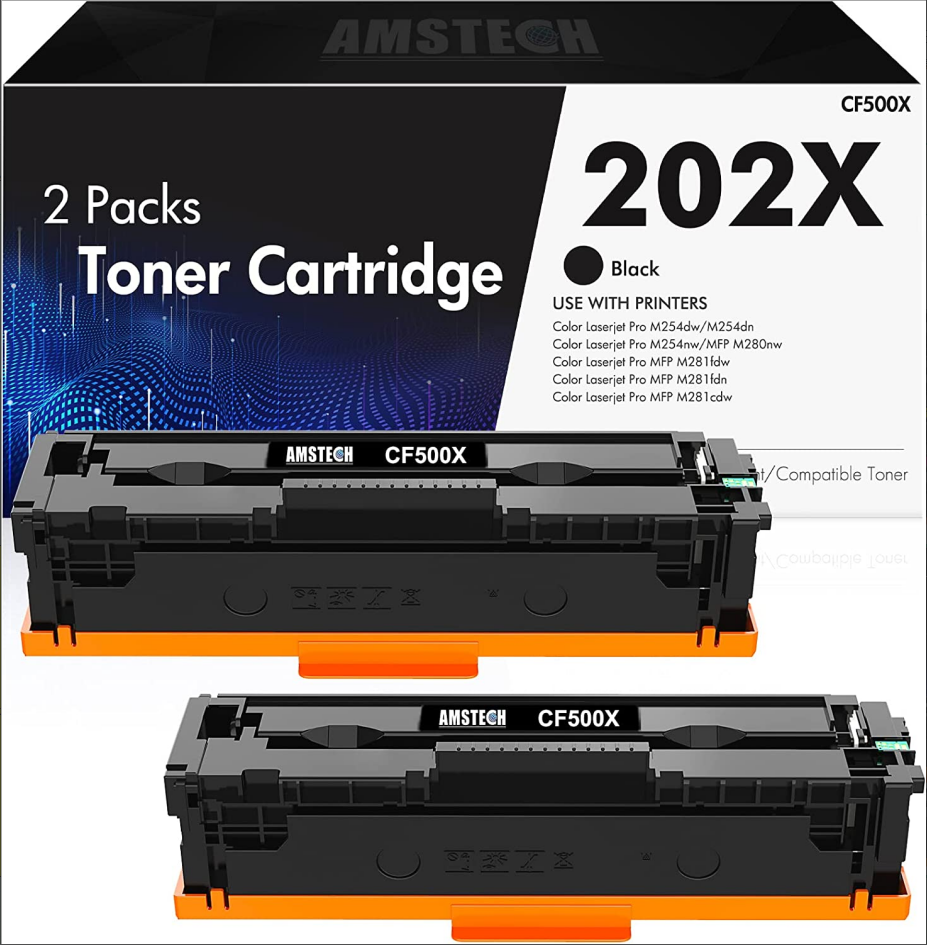 202X 202A Compatible Toner Cartridge Replacement for HP 202X CF500X 202A CF500A for Color Pro MFP M281fdw M281cdw M254dw M254nw M281fdn M280nw M254 M281 Ink Printer (Black 2-Pack)