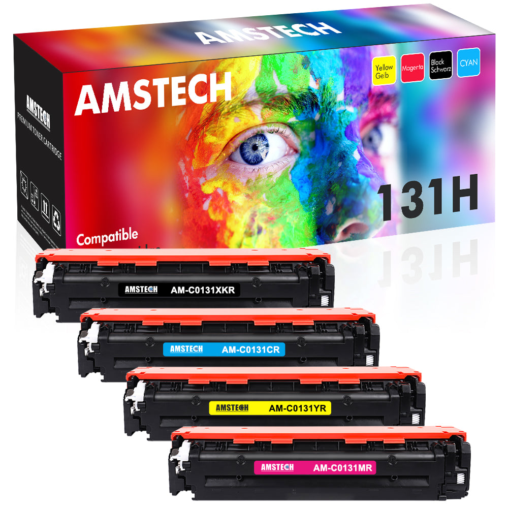 Amstech Compatible Toner Cartridge Replacement for Canon 131 131H Cartridge 1311131H MF624Cw MF628Cw MF8280Cw LBP7110Cw MF8280 MF624CW (Black Cyan Yellow Magenta,4 Packs)