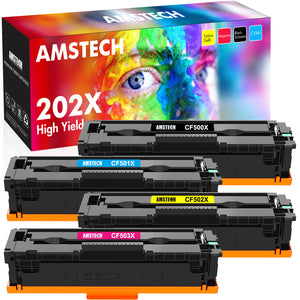 Amstech Compatible Toner Cartridge Replacement for HP 202X CF500X 202A CF500A HP Color Laserjet Pro MFP M281fdw M281cdw M254dw M281fdn M281 M281dw Toner Cartridge (Black Cyan Yellow Magenta, 4-Pack)