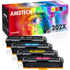 Amstech Compatible Toner Cartridge Replacement for HP 202X 202A CF500X CF501X CF502X CF503X M281fdw M254dw M180nw (Black,Cyan,Yellow,Magenta, 4-Pack)