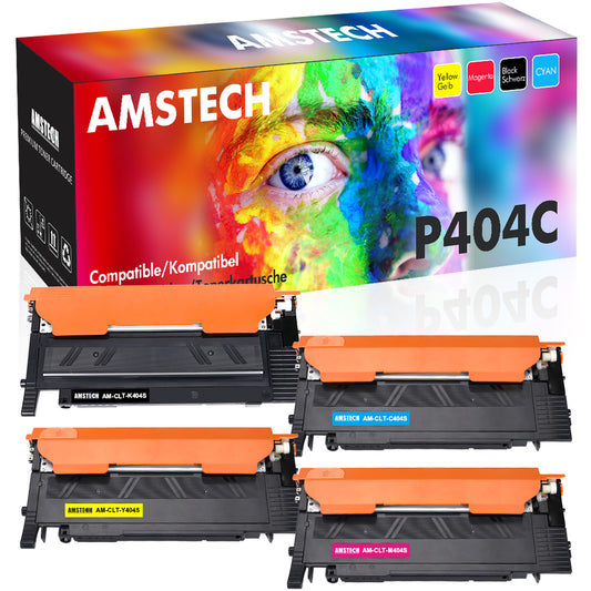 Amstech 4 Pack Compatible for CLT P404C CLT-K404S CLT-C404S CLT-Y404S CLT-M404S Toner for Samsung SL C430W C430 C480W C480 C480FN C480FW C432 C433 C482 C483