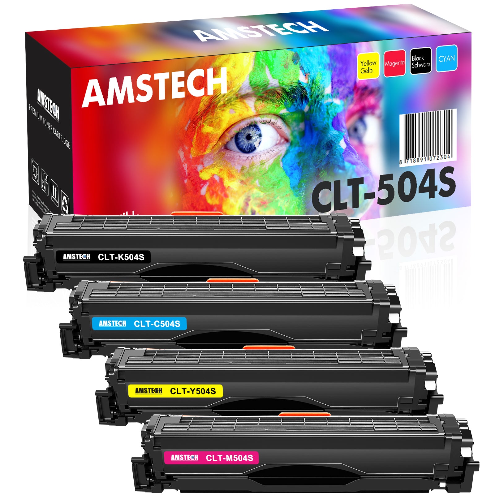 Amstech Compatible Toner Cartridge Replacement for Samsung 504S CLT-504S CLT-K504S CLT-K504 Samsung Xpress C1860FW SL-C1860FW SL-C1810W CLX-4195FW CLP-415NW Toner (Black Cyan Yellow Magenta, 4-Pack)