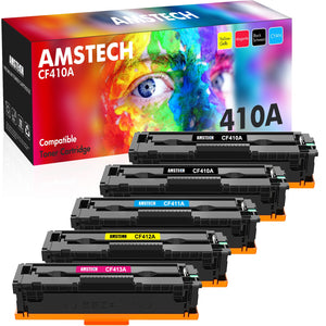 410A CF410A Toner Cartridges 5 Pack Compatible Replacement for 410A CF410A CF411A CF412A CF413A Color Pro MFP M477fnw M452dn M477fdw M477fdn M452nw M452dw Printer Ink |Black Cyan Yellow Magenta|